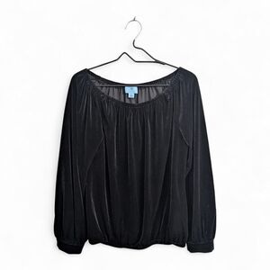 CeCe Women's Black Velour Off The Shoulder Top Blouse Long Balloon Sleeves M